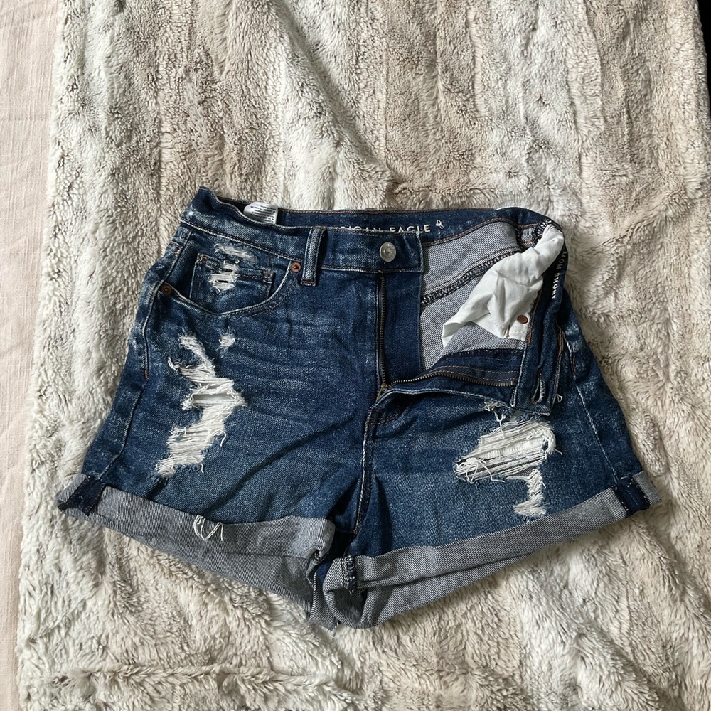 American Eagle Outfitters Dark Blue Distressed Jean Shorts